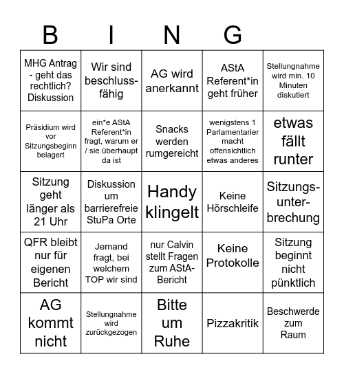 Nur gültig mit Pizza-Fleck Bingo Card