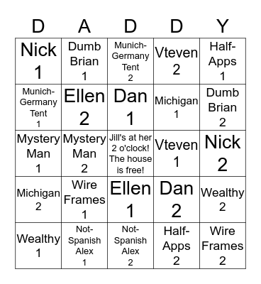 Who's The Daddy? Bingo Card