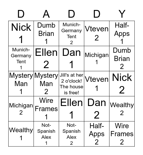 Who's The Daddy? Bingo Card