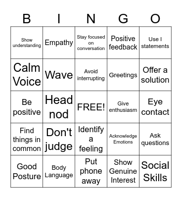Social Skills Bingo Card