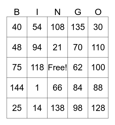 Multiplication and Division Missing Numbers Bingo Card