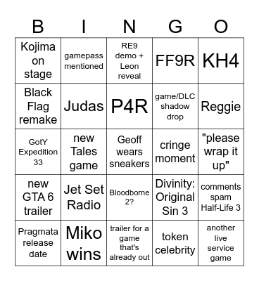 Untitled Bingo Card