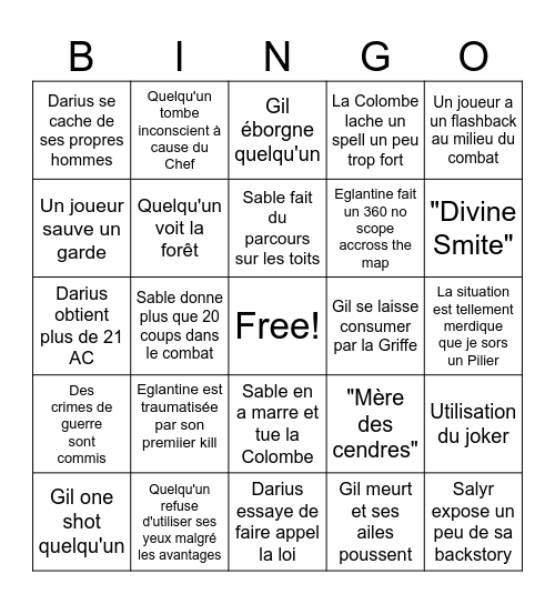 Session Combat Bingo Card
