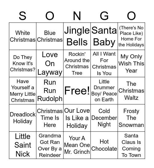 Christmas Songo 2 Bingo Card