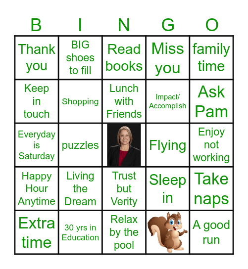 Pam's RETIREMENT Bingo Card