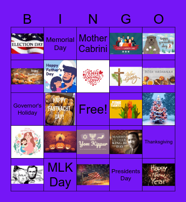 HOLIDAYS Bingo Card