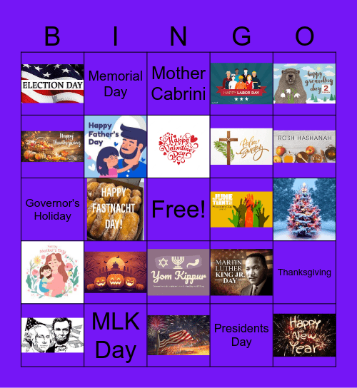 HOLIDAYS Bingo Card