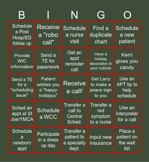 Holiday Bingo #1 Bingo Card