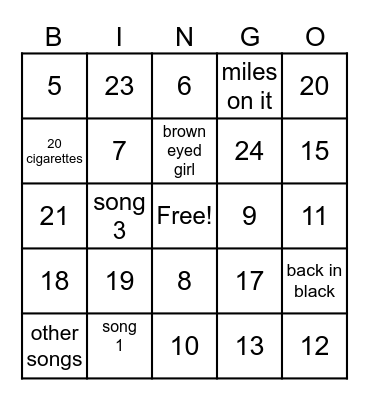 Music Bingo Card
