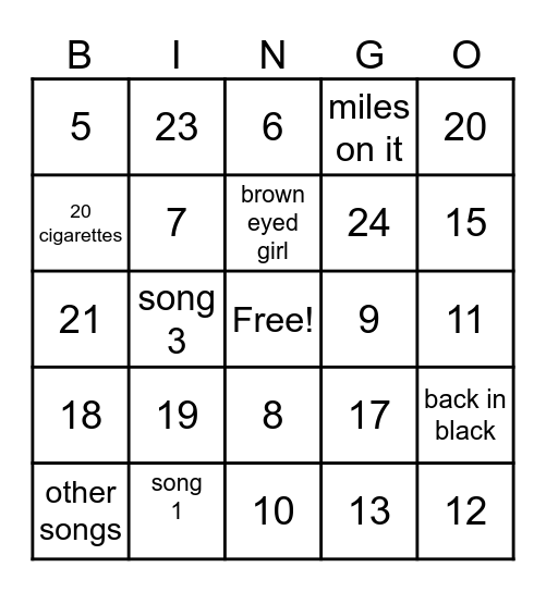 Music Bingo Card