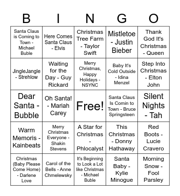 Holiday Music Bingo Card