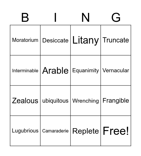 Vocab Unit 1 Bingo Card