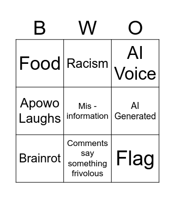 Tikokk Bignooo Bingo Card