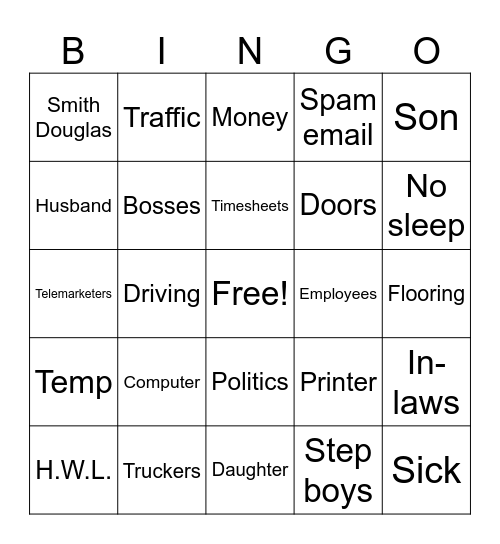 Patty Bingo Card