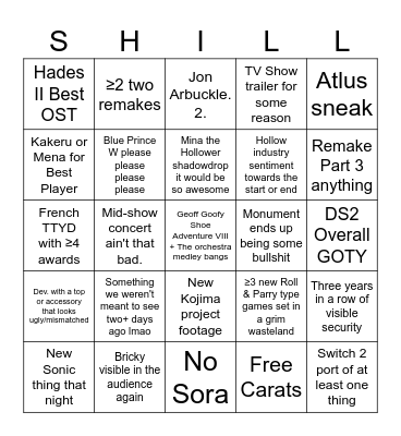 That Time Again Bingo Card