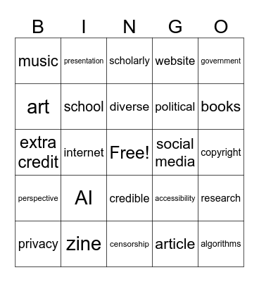 LIBR 300 Bingo Card