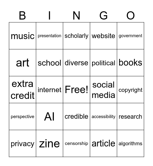 LIBR 300 Bingo Card