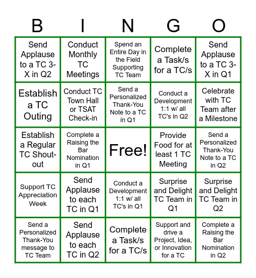 TC Recognition Goals 2026 Bingo Card