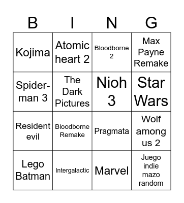 Game Awards Bingo Card