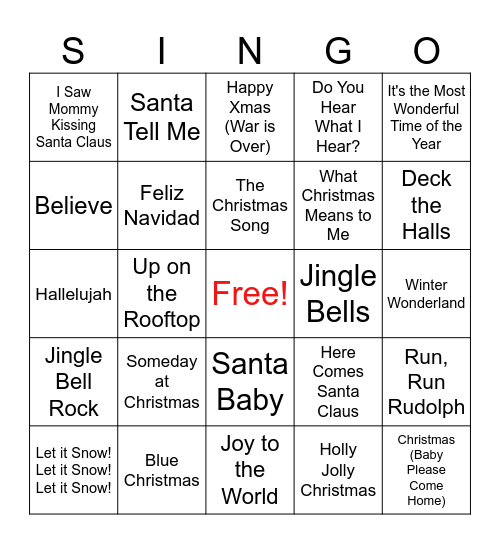 HOLIDAY MUSIC Bingo Card