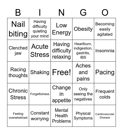 Signs of Stress Bingo Card