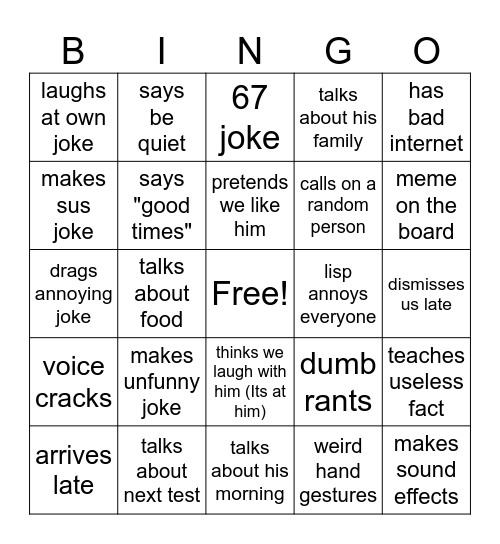 Mount Bingo Card
