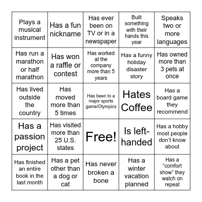People Bingo Card