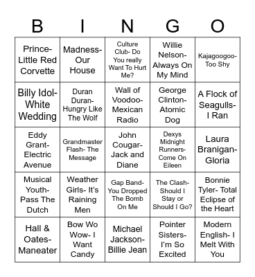 Radio Bingo Class of 1982 Bingo Card