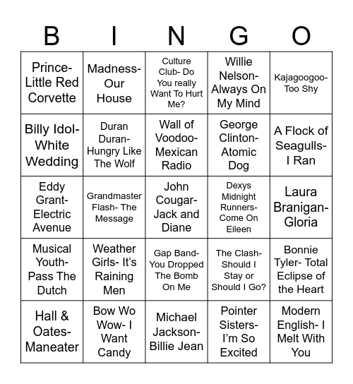 Radio Bingo Class of 1982 Bingo Card
