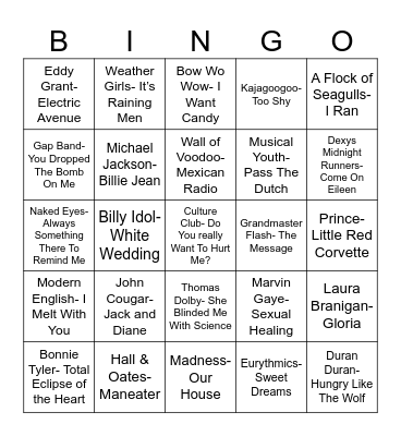 Radio Bingo Class of 1982 Bingo Card