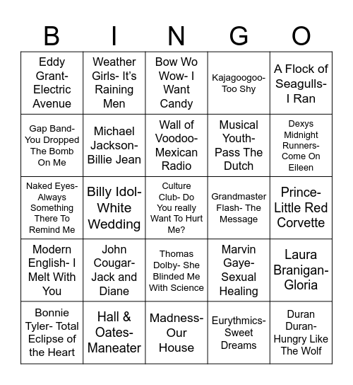 Radio Bingo Class of 1982 Bingo Card