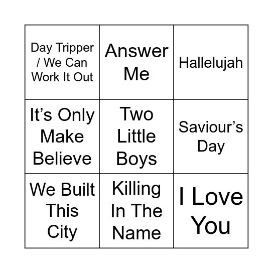 Christmas Number 1 Bingo Card