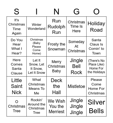 Christmas Singo #1 Bingo Card