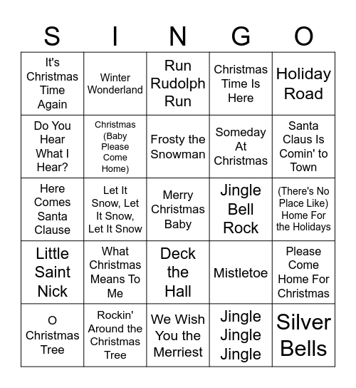 Christmas Singo #1 Bingo Card