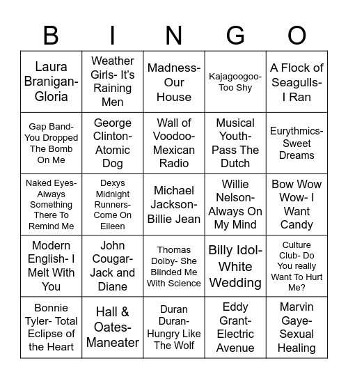 Radio Bingo Class of 1982 Bingo Card