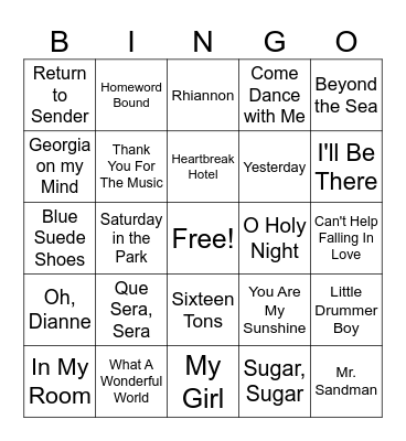Musical Bingo Card