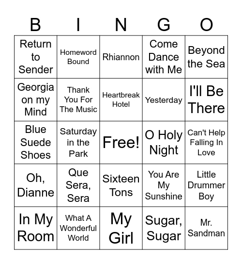 Musical Bingo Card