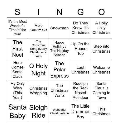 Christmas Singo #2 Bingo Card