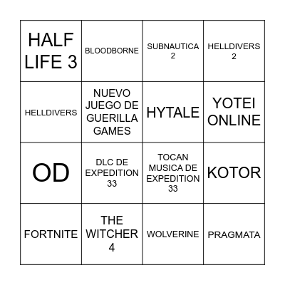 GOTY Bingo Card