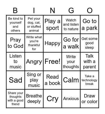 My Emotions & Coping Skills Bingo Card