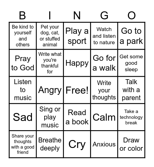My Emotions & Coping Skills Bingo Card