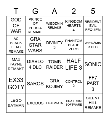 TGA 2025 Bingo Card