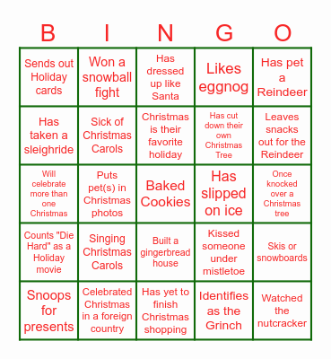 Holiday Bingo Card