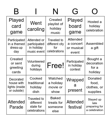 Platform Team Building Bingo - Holidays & Traditions Bingo Card
