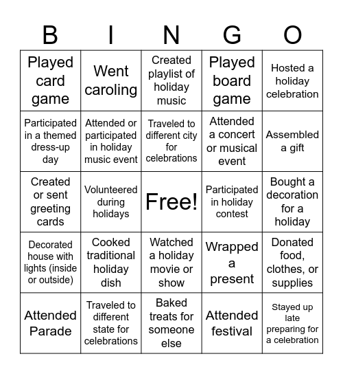 Platform Team Building Bingo - Holidays & Traditions Bingo Card