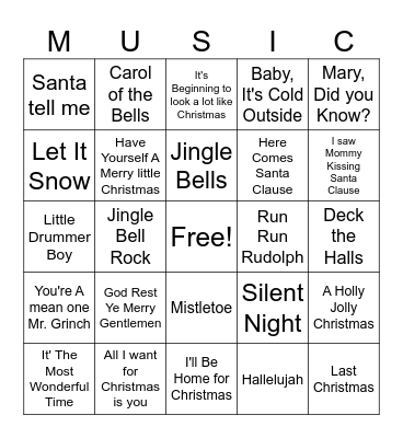 CHRISTMAS MUSIC BINGO Card