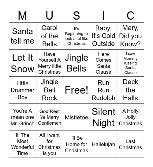 CHRISTMAS MUSIC BINGO Card