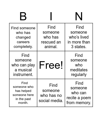 test card Bingo Card
