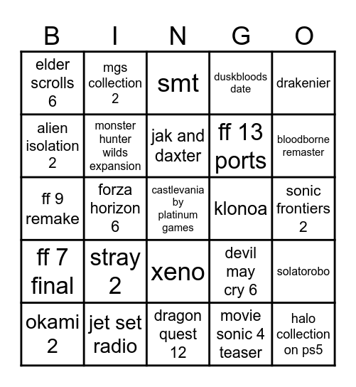 games award Bingo Card