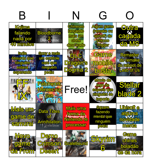 TGA Bingo Card